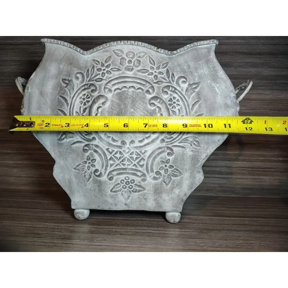 Vtg Cast Metal Footed Flower Urn Pedestal Planter Pot Vase